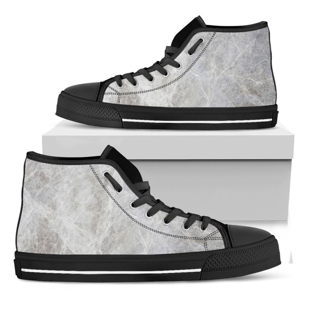 Silver Grey Marble Print Black High Top Sneakers