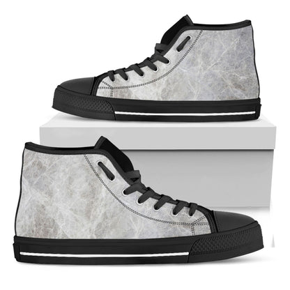 Silver Grey Marble Print Black High Top Sneakers