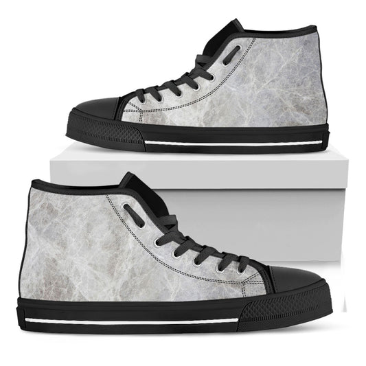 Silver Grey Marble Print Black High Top Sneakers