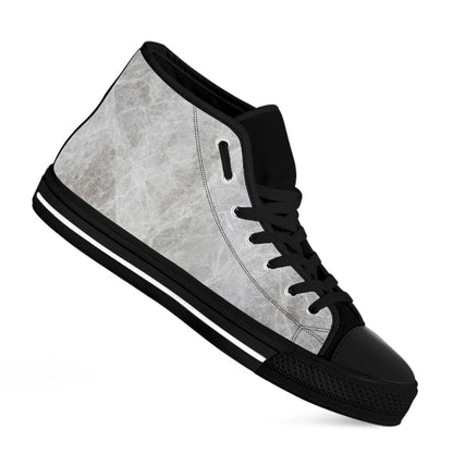 Silver Grey Marble Print Black High Top Sneakers