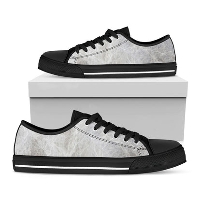 Silver Grey Marble Print Black Low Top Sneakers