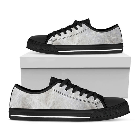 Silver Grey Marble Print Black Low Top Sneakers