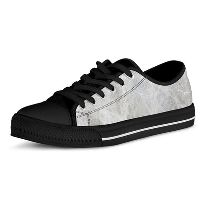 Silver Grey Marble Print Black Low Top Sneakers