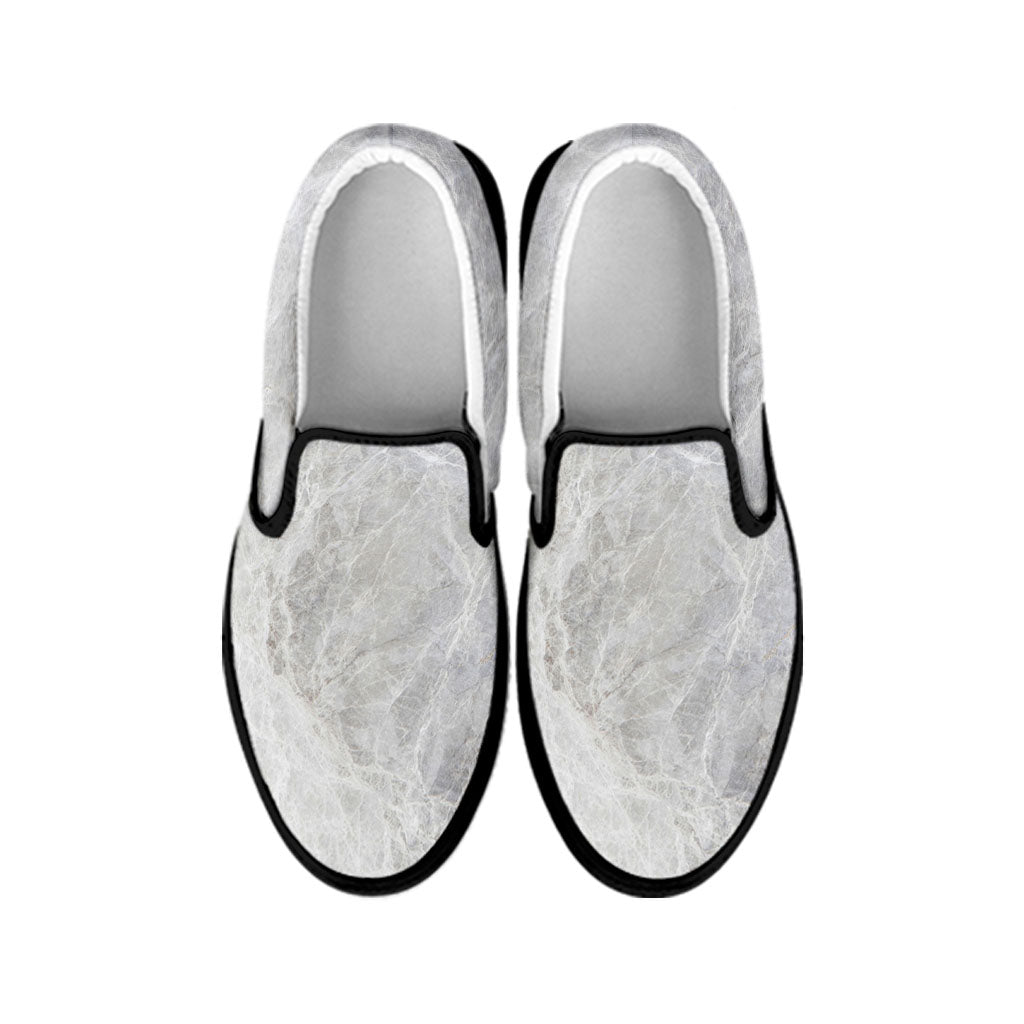 Silver Grey Marble Print Black Slip On Sneakers