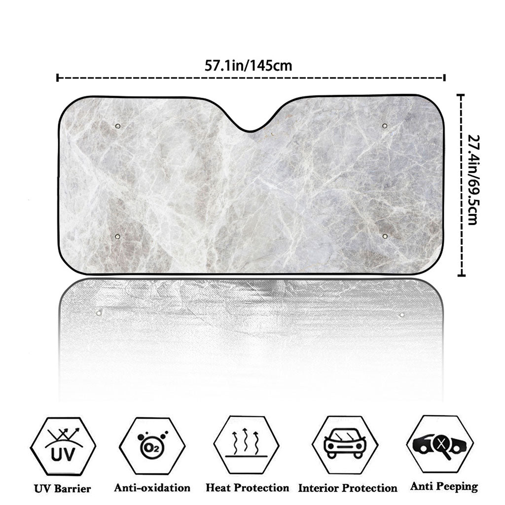Silver Grey Marble Print Car Windshield Sun Shade