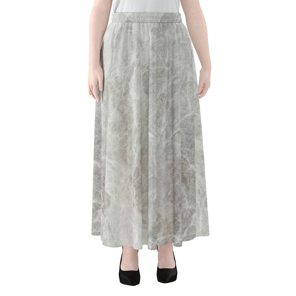 Silver Grey Marble Print Chiffon Maxi Skirt