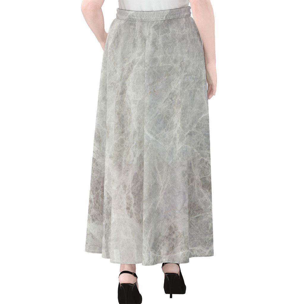 Silver Grey Marble Print Chiffon Maxi Skirt