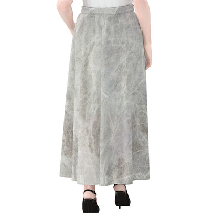 Silver Grey Marble Print Chiffon Maxi Skirt