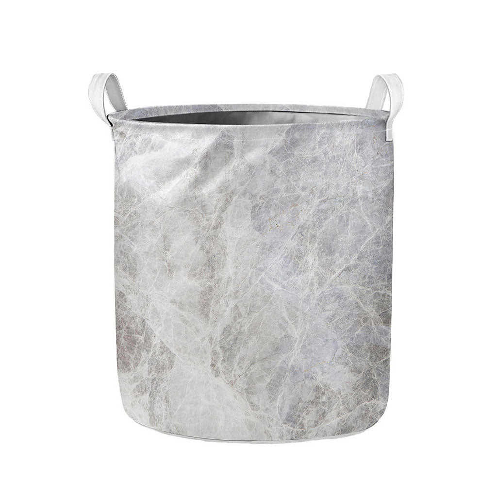 Silver Grey Marble Print Collapsible Laundry Basket