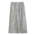 Silver Grey Marble Print Cotton Front Slit Maxi Skirt