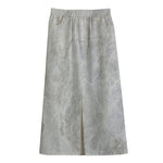 Silver Grey Marble Print Cotton Front Slit Maxi Skirt