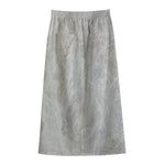 Silver Grey Marble Print Cotton Front Slit Maxi Skirt