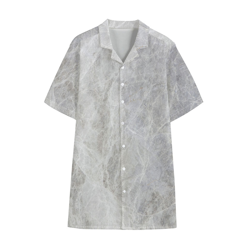 Silver Grey Marble Print Cotton Hawaiian Shirt