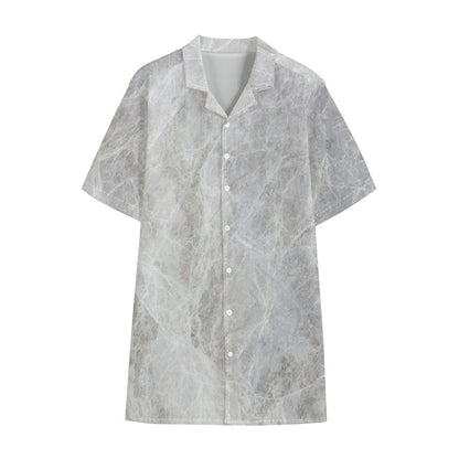 Silver Grey Marble Print Cotton Hawaiian Shirt
