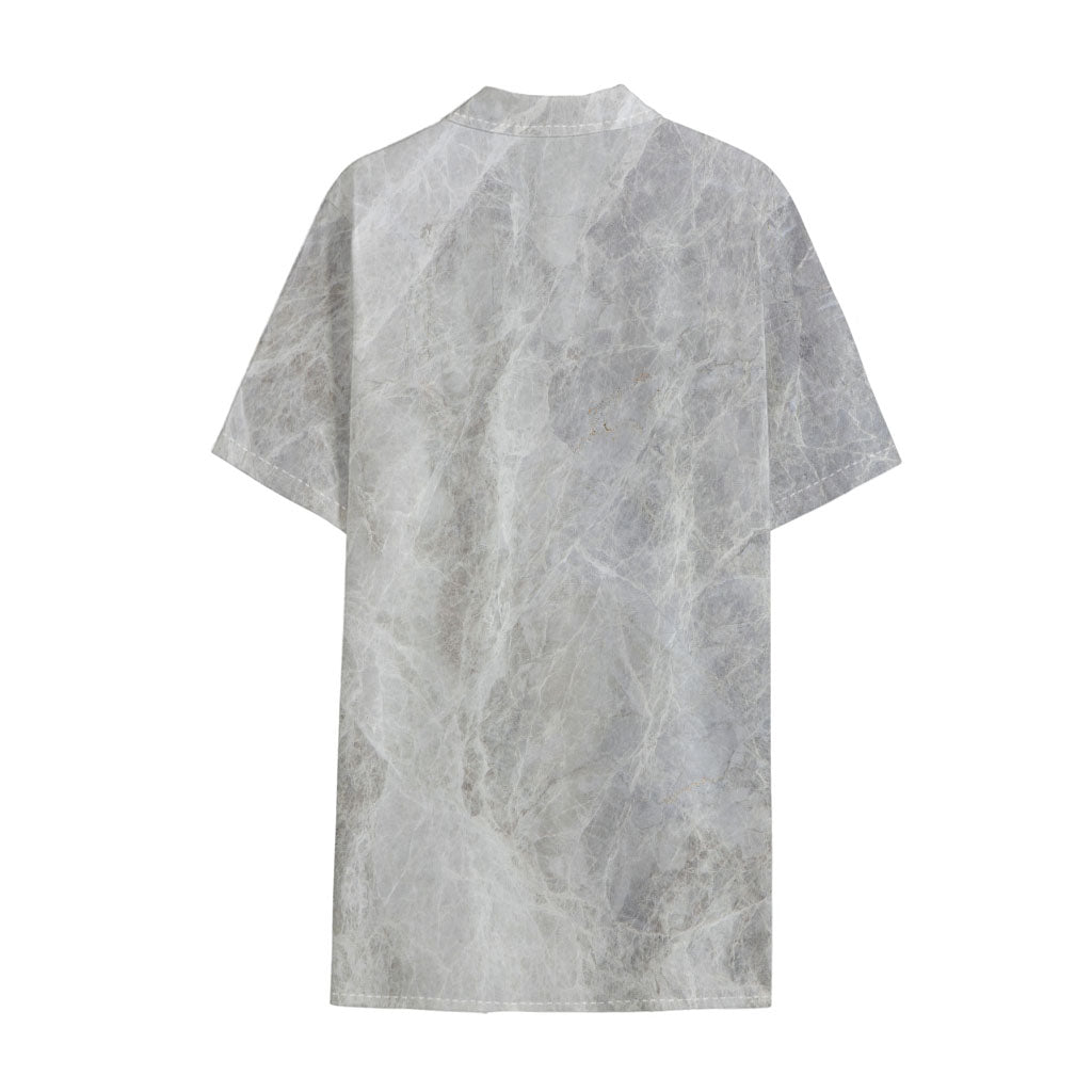 Silver Grey Marble Print Cotton Hawaiian Shirt