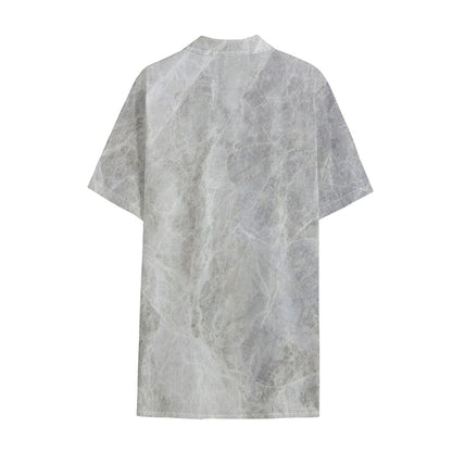 Silver Grey Marble Print Cotton Hawaiian Shirt