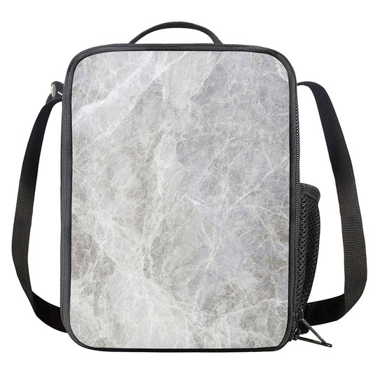 Silver Grey Marble Print Crossbody Lunch Bag