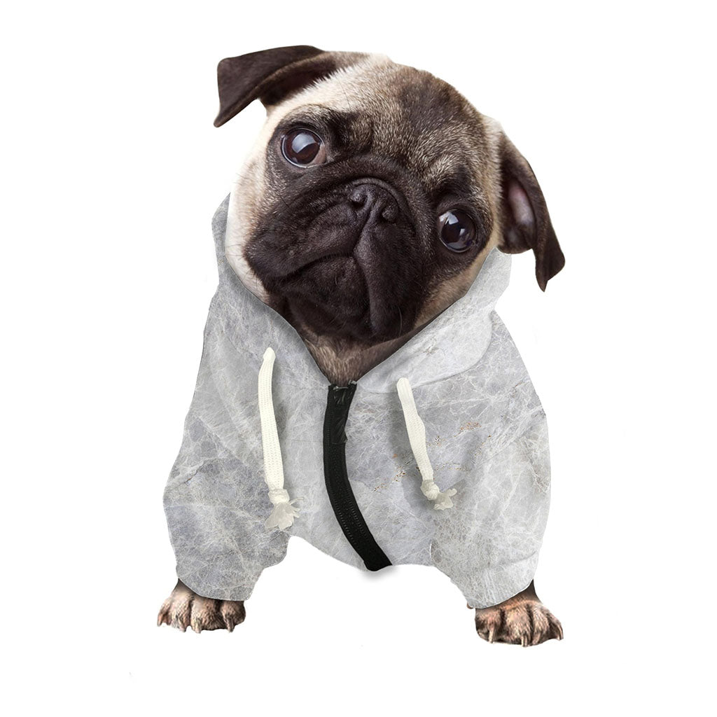 Silver Grey Marble Print Dog Zip Up Hoodie