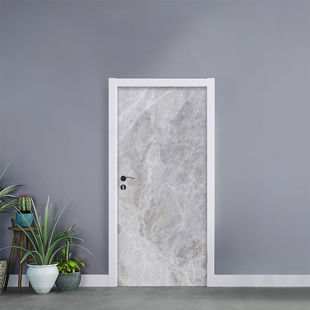Silver Grey Marble Print Door Sticker