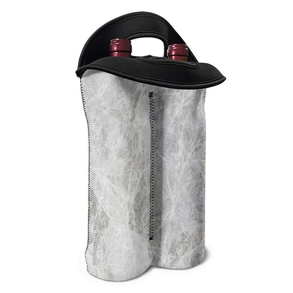Silver Grey Marble Print Double Neoprene Wine Tote