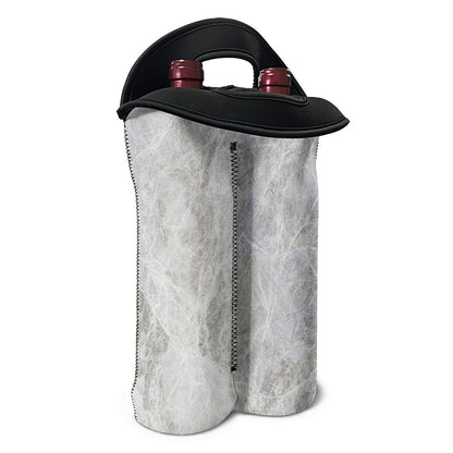 Silver Grey Marble Print Double Neoprene Wine Tote