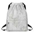 Silver Grey Marble Print Drawstring Backpack