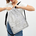 Silver Grey Marble Print Drawstring Backpack