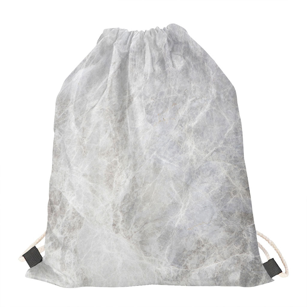 Silver Grey Marble Print Drawstring Bag