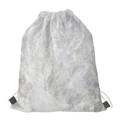 Silver Grey Marble Print Drawstring Bag