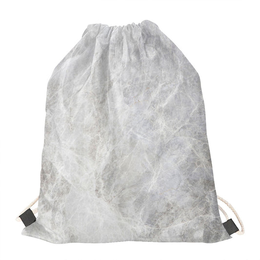 Silver Grey Marble Print Drawstring Bag