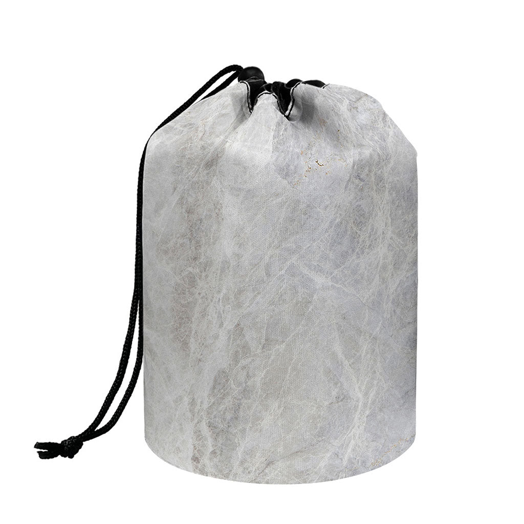 Silver Grey Marble Print Drawstring Makeup Bag