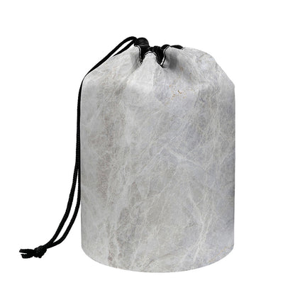 Silver Grey Marble Print Drawstring Makeup Bag