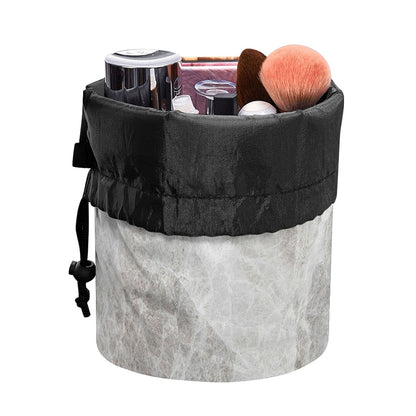 Silver Grey Marble Print Drawstring Makeup Bag