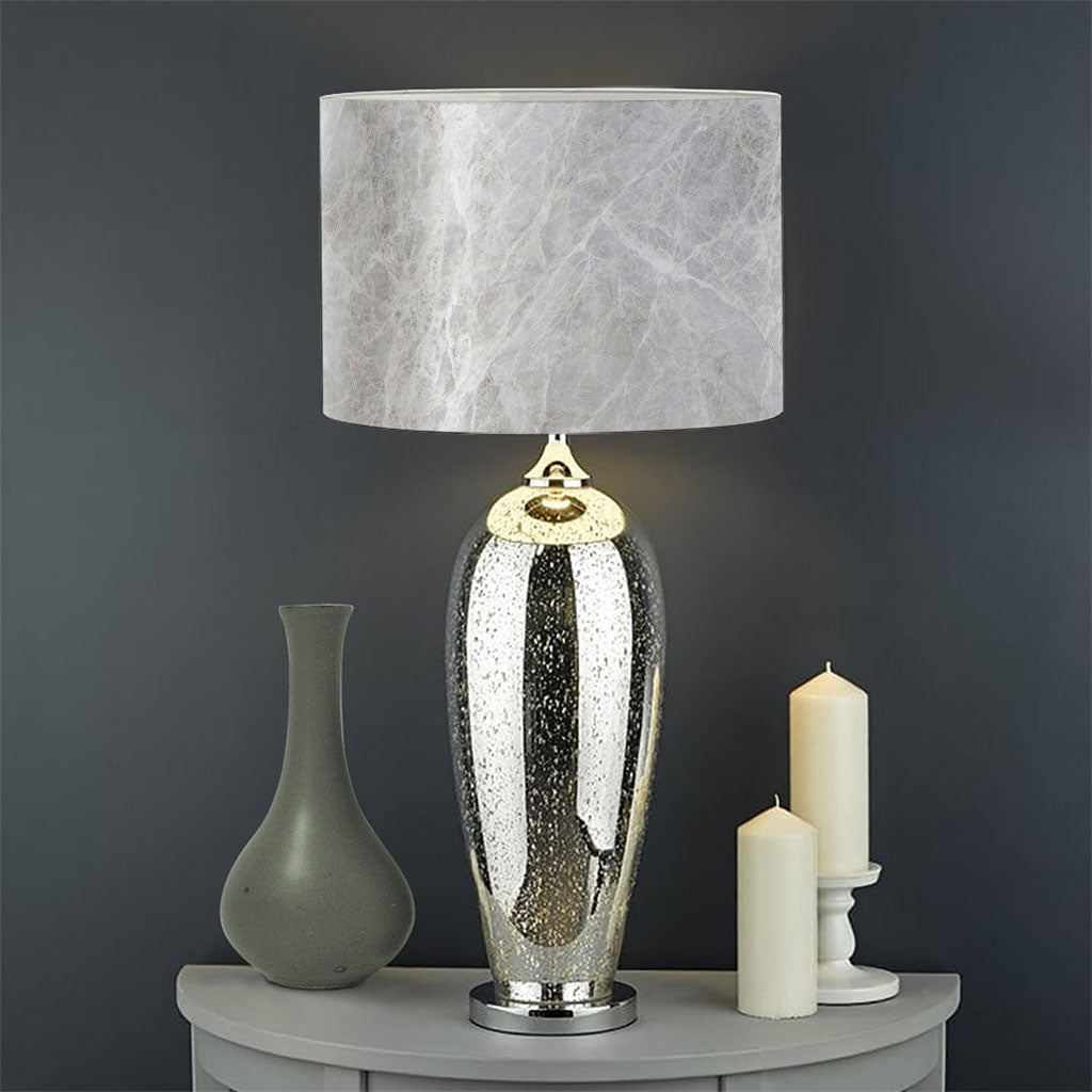 Silver Grey Marble Print Drum Lamp Shade