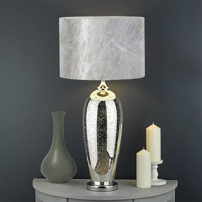 Silver Grey Marble Print Drum Lamp Shade