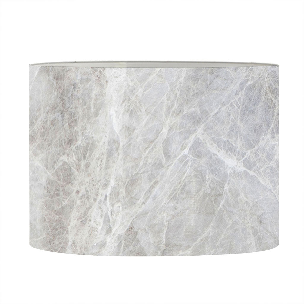 Silver Grey Marble Print Drum Lamp Shade