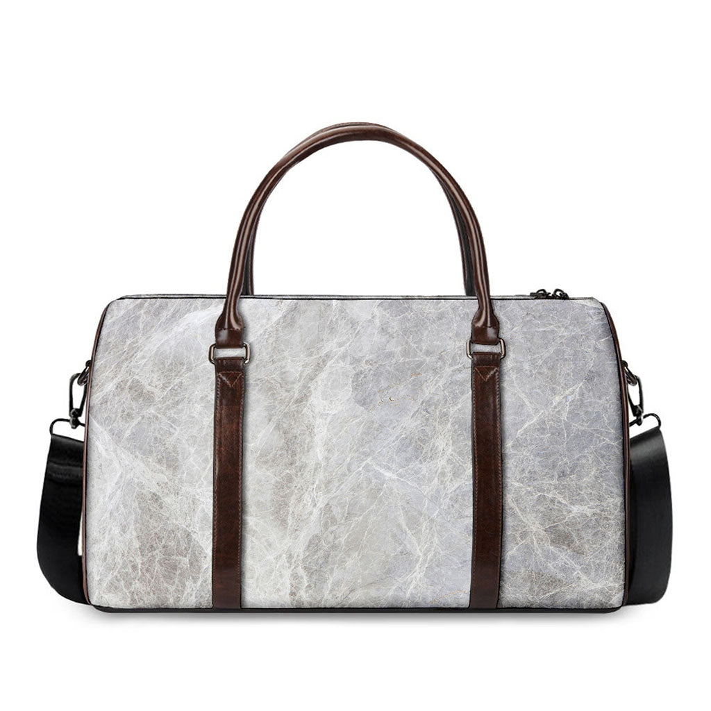 Silver Grey Marble Print Duffle Bag