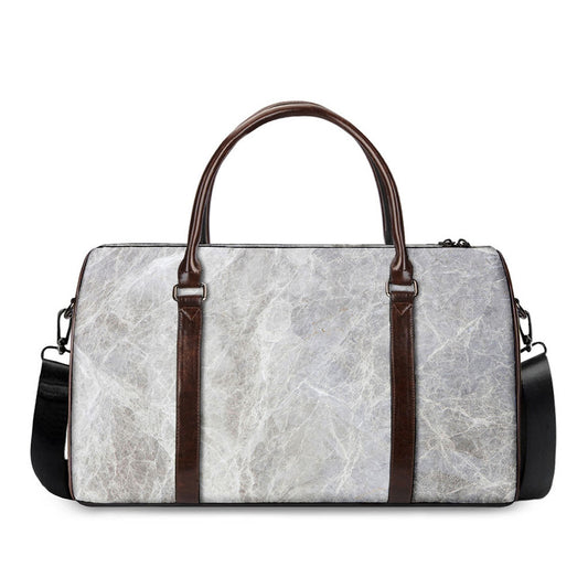 Silver Grey Marble Print Duffle Bag