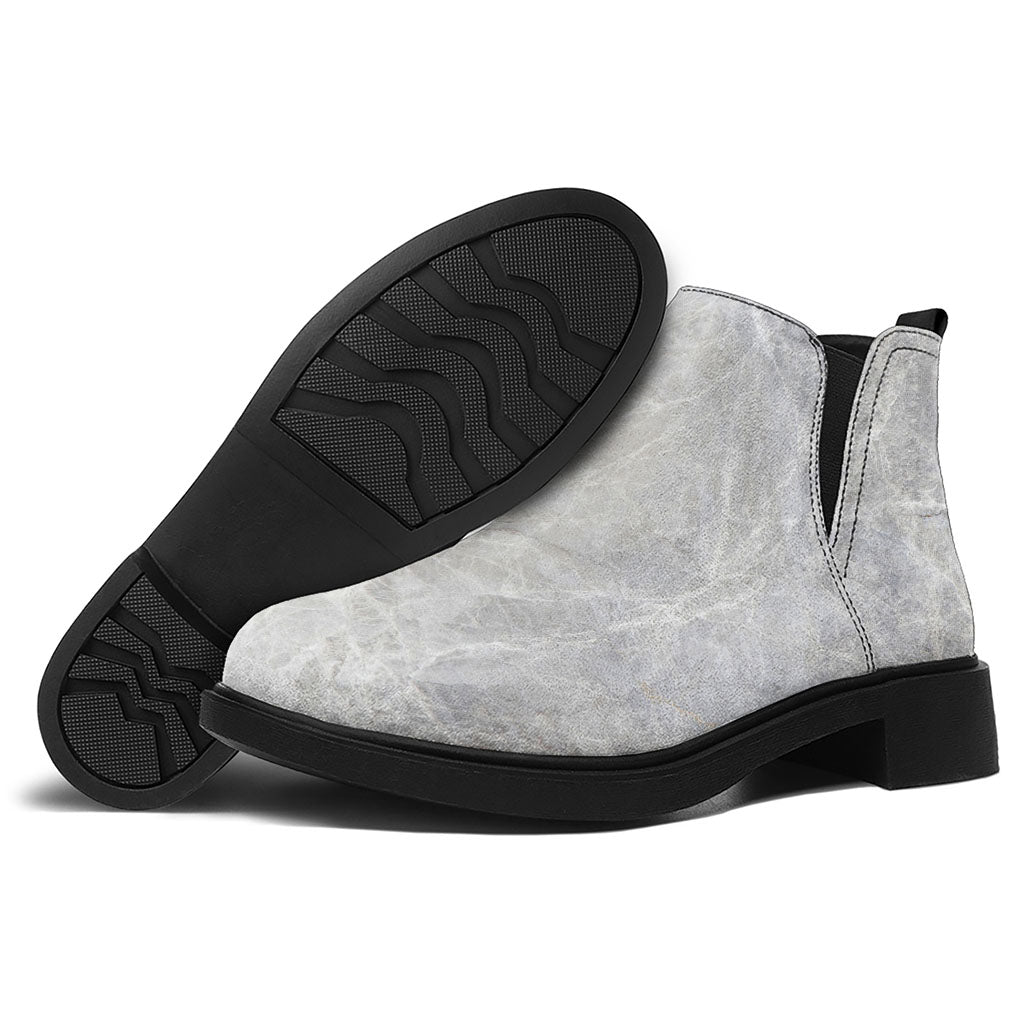 Silver Grey Marble Print Flat Ankle Boots