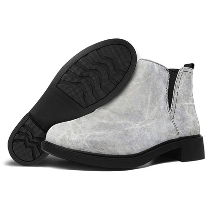 Silver Grey Marble Print Flat Ankle Boots