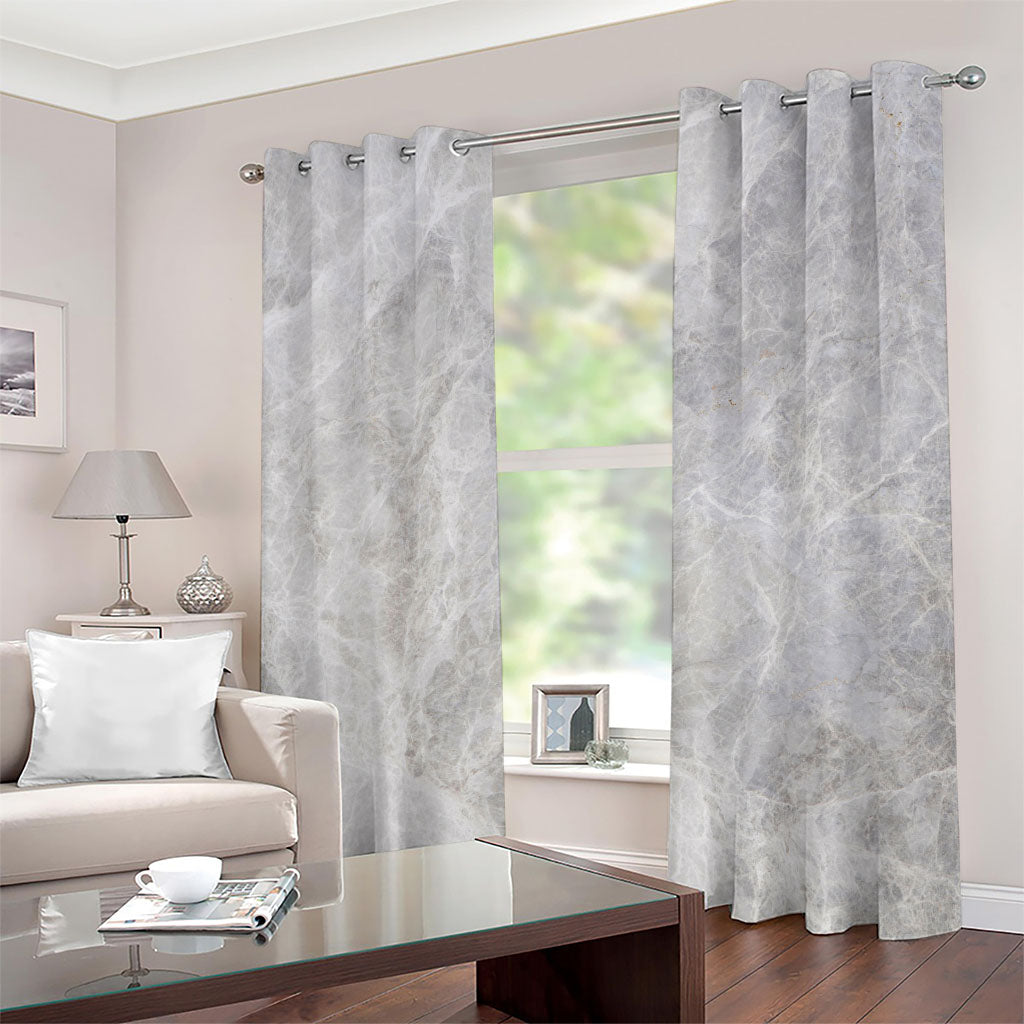 Silver Grey Marble Print Grommet Curtains