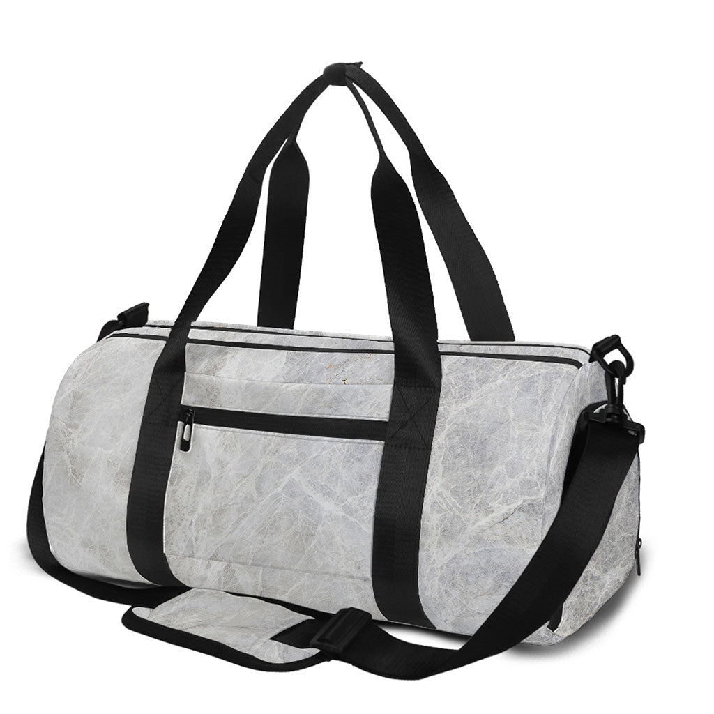 Silver Grey Marble Print Gym Bag