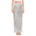 Silver Grey Marble Print High Slit Maxi Skirt
