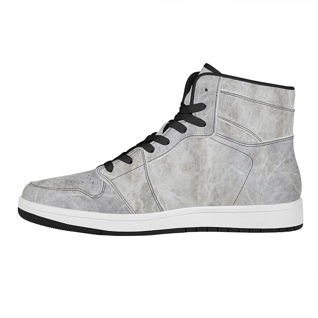 Silver Grey Marble Print High Top Leather Sneakers