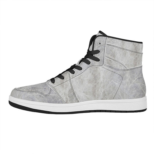 Silver Grey Marble Print High Top Leather Sneakers