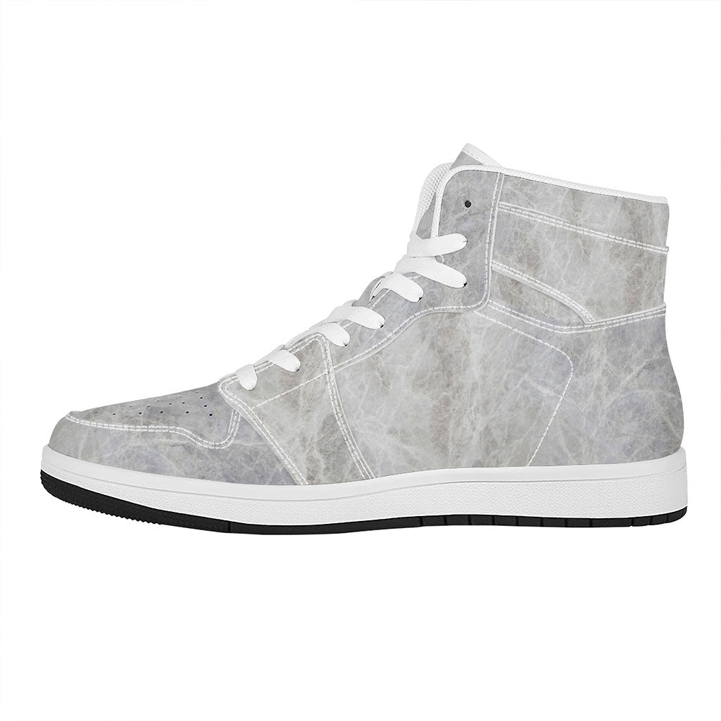 Silver Grey Marble Print High Top Leather Sneakers