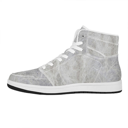 Silver Grey Marble Print High Top Leather Sneakers