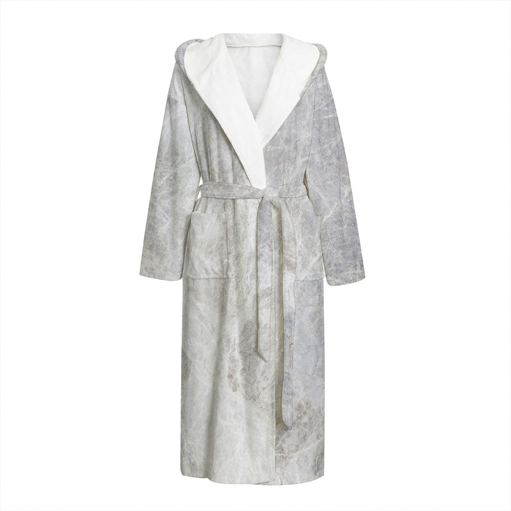 Silver Grey Marble Print Hooded Bathrobe