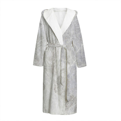 Silver Grey Marble Print Hooded Bathrobe