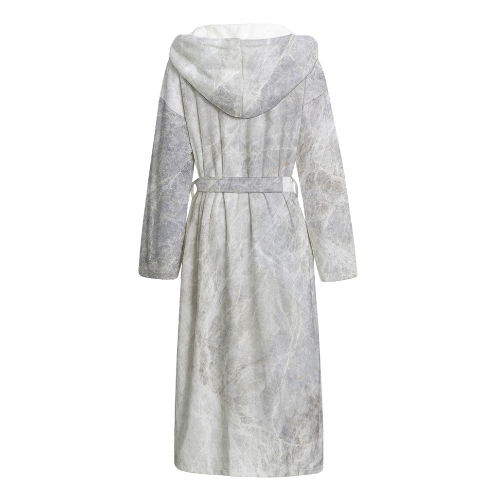 Silver Grey Marble Print Hooded Bathrobe